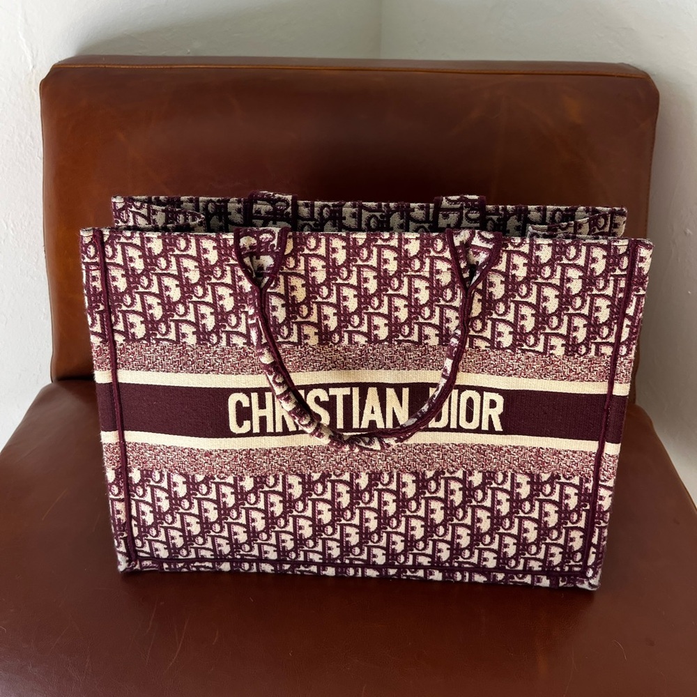 Dior Burgundy and Cream Logo Tote